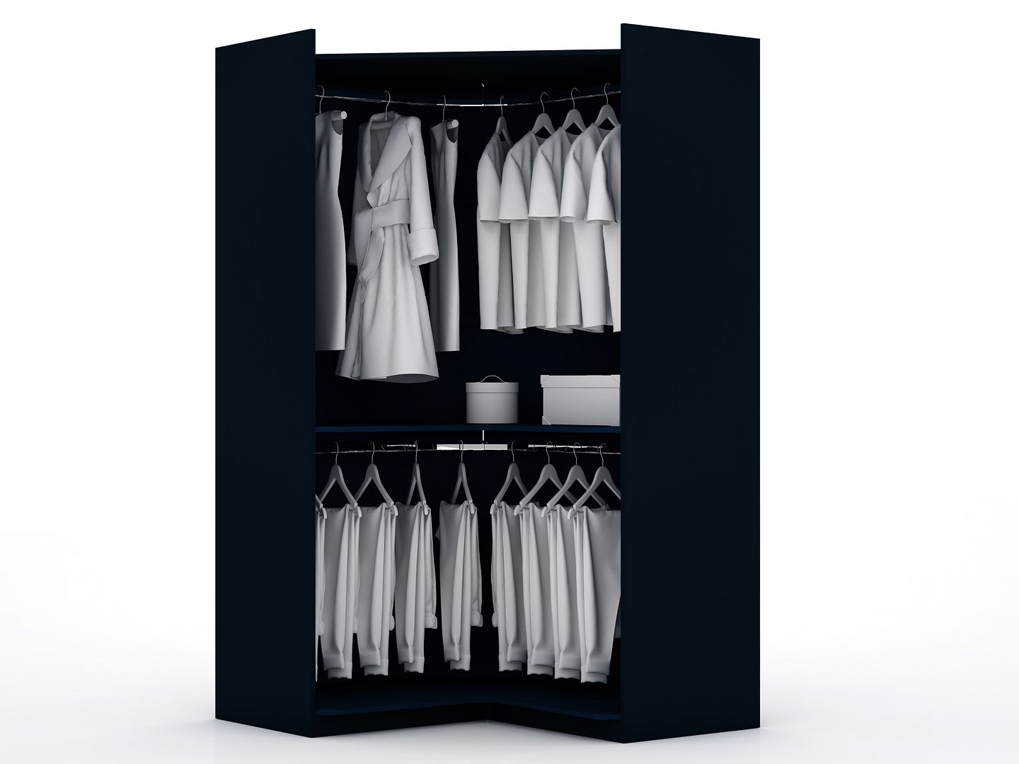Manhattan Comfort Mulberry 2.0 Modern Corner Wardrobe Closet with 2 Hanging Rods in White | Armoires & Wardrobes | Modishstore-9