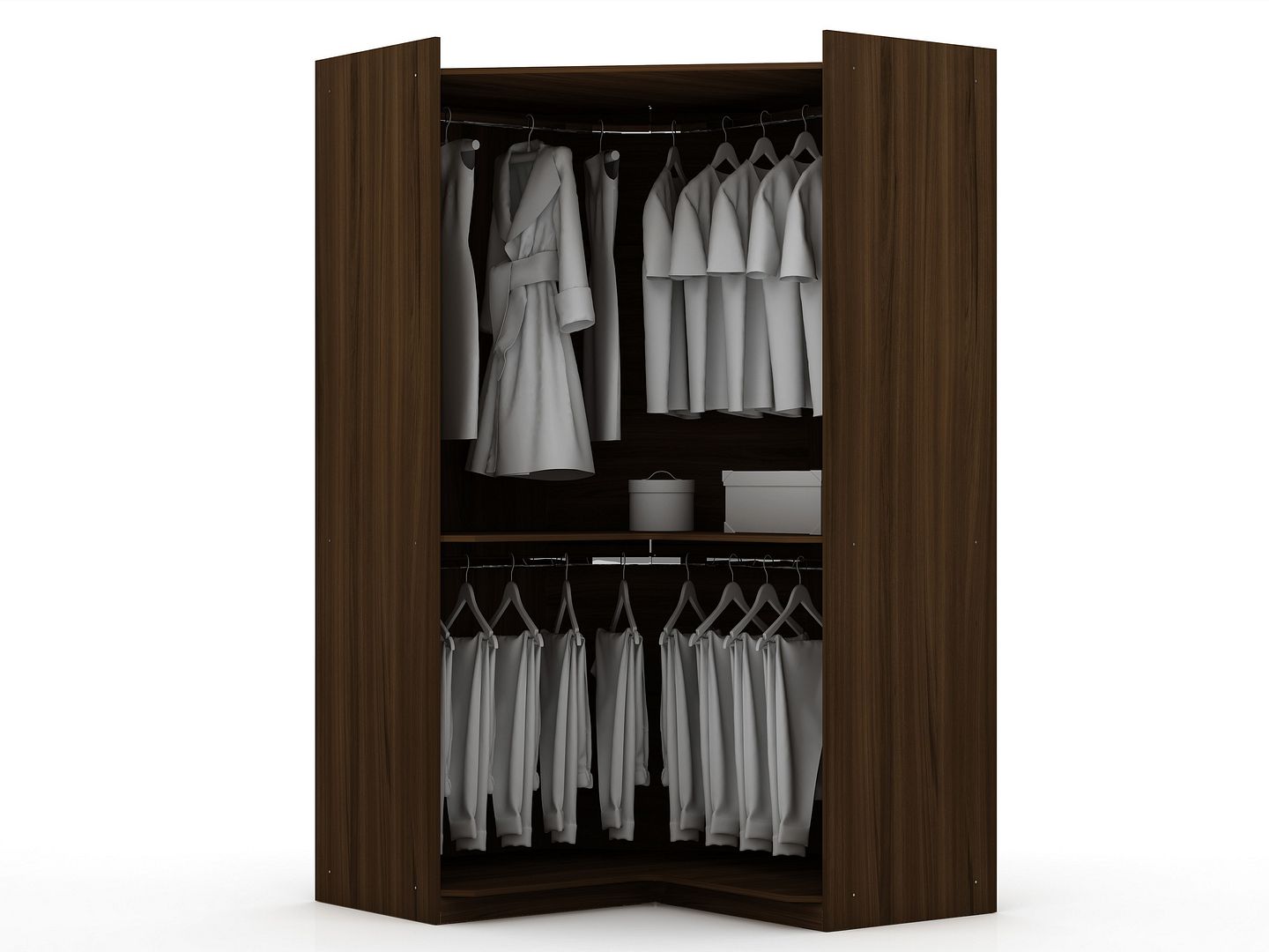 Manhattan Comfort Mulberry 2.0 Modern Corner Wardrobe Closet with 2 Hanging Rods in White | Armoires & Wardrobes | Modishstore-5