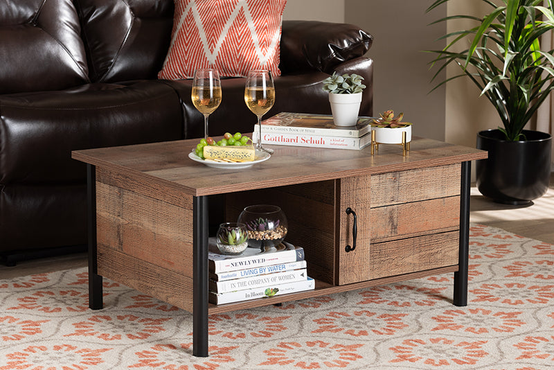 Baxton Studio Vaughan Modern and Contemporary Two-Tone Rustic Oak Brown and Black Finished Wood Coffee Table | Modishstore | Coffee Tables