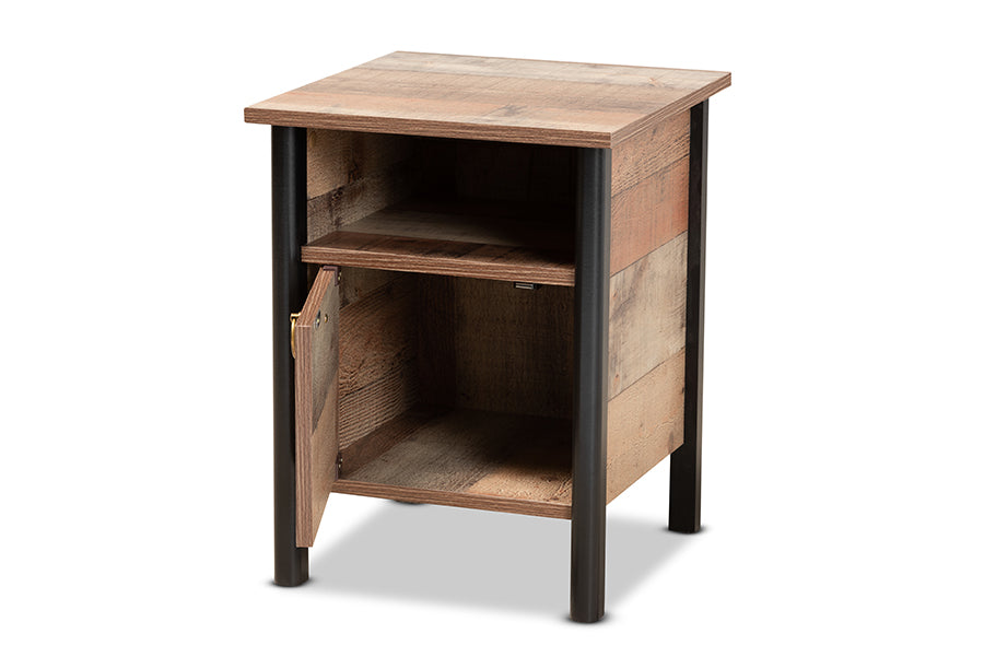 baxton studio vaughan modern and contemporary two tone rustic oak brown and black finished wood nightstand | Modish Furniture Store-3