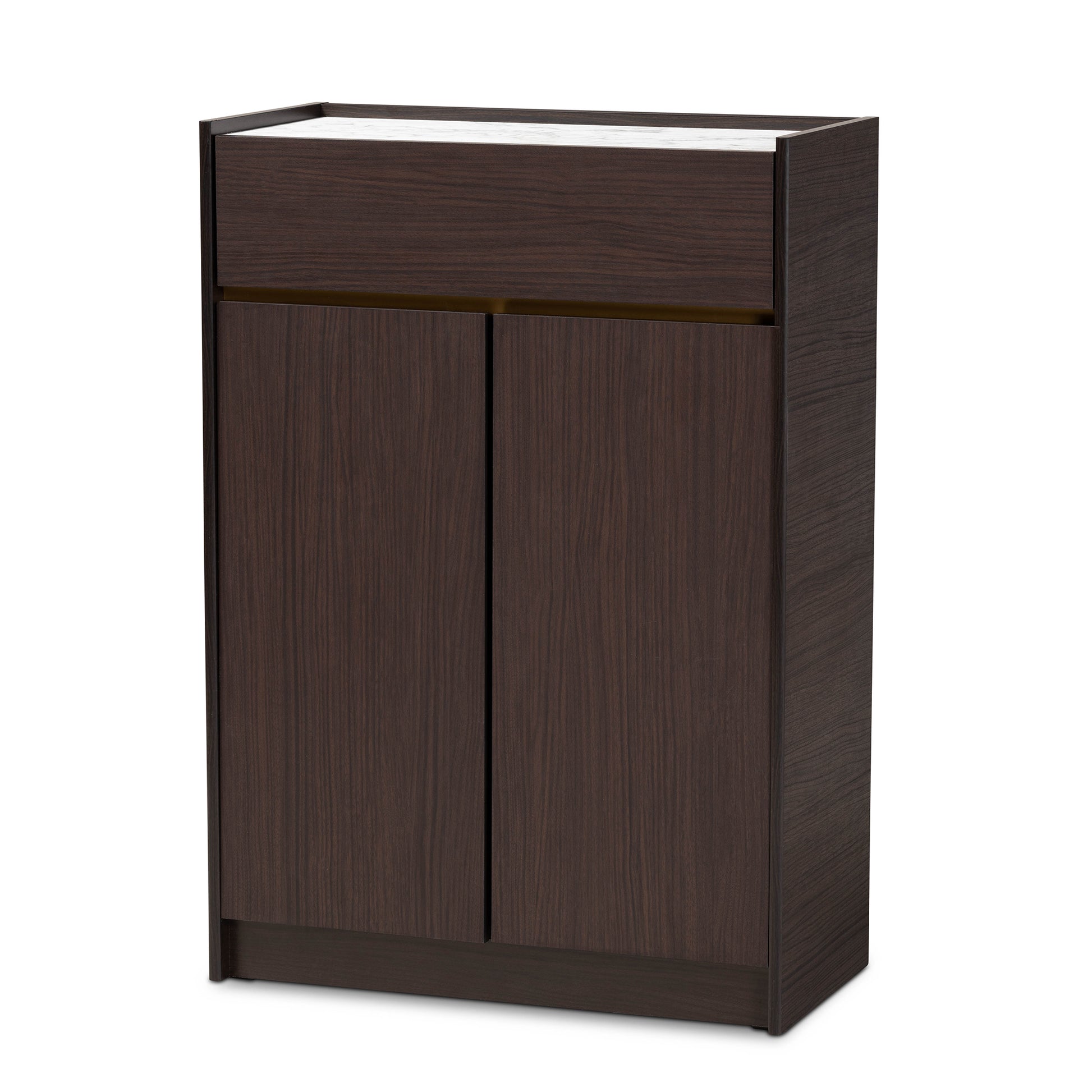 Baxton Studio Walker Modern and Contemporary Dark Brown and Gold Finished Wood Shoe Cabinet with Faux Marble Top | Cabinets | Modishstore - 2
