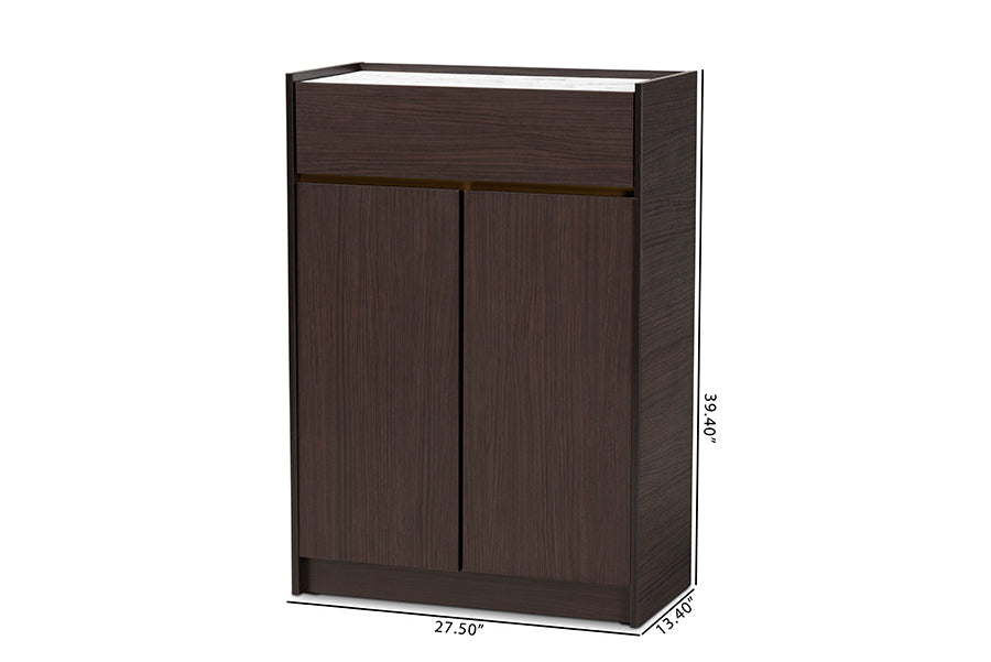 Baxton Studio Walker Modern and Contemporary Dark Brown and Gold Finished Wood Shoe Cabinet with Faux Marble Top | Cabinets | Modishstore - 9