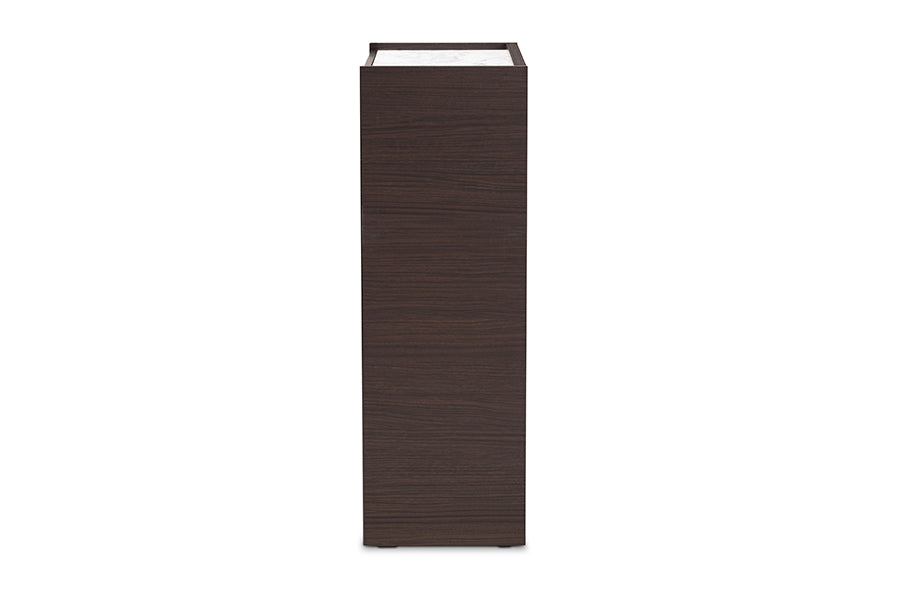 Baxton Studio Walker Modern and Contemporary Dark Brown and Gold Finished Wood Shoe Cabinet with Faux Marble Top | Cabinets | Modishstore - 6