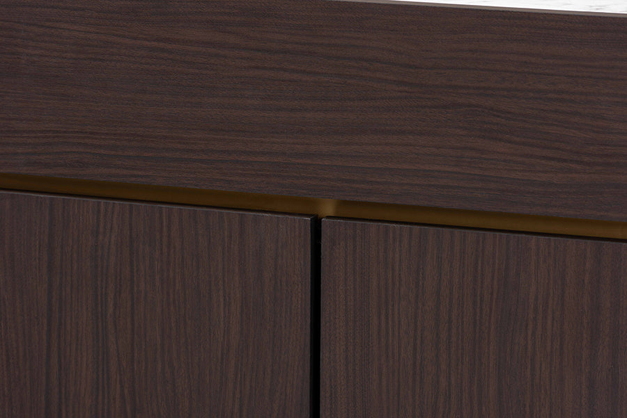 Baxton Studio Walker Modern and Contemporary Dark Brown and Gold Finished Wood Shoe Cabinet with Faux Marble Top | Cabinets | Modishstore - 5