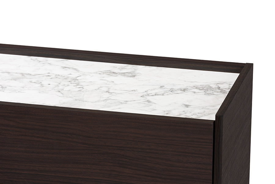 Baxton Studio Walker Modern and Contemporary Dark Brown and Gold Finished Wood Shoe Cabinet with Faux Marble Top | Cabinets | Modishstore - 4
