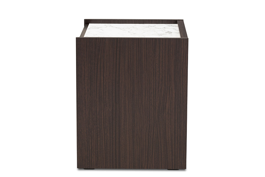 Baxton Studio Walker Modern and Contemporary Dark Brown and Gold Finished Wood Nightstand with Faux Marble Top | Nightstands | Modishstore - 6