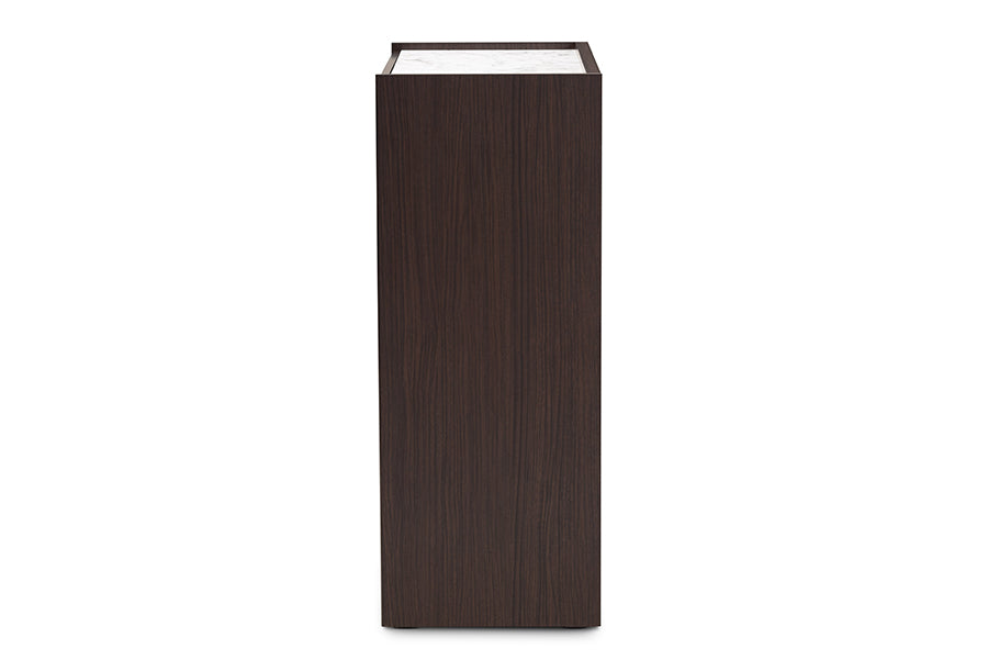 Baxton Studio Walker Modern and Contemporary Dark Brown and Gold Finished Wood 5-Drawer Chest with Faux Marble Top | Drawers | Modishstore - 5