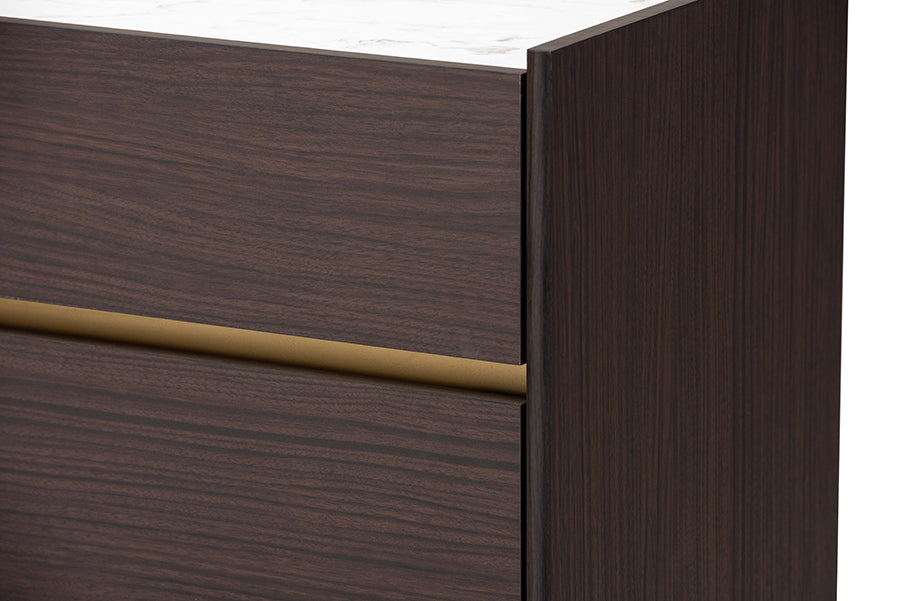 Baxton Studio Walker Modern and Contemporary Dark Brown and Gold Finished Wood 5-Drawer Chest with Faux Marble Top | Drawers | Modishstore - 3