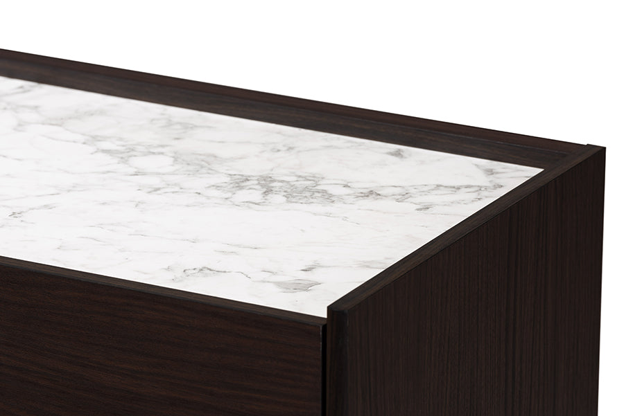 Baxton Studio Walker Modern and Contemporary Dark Brown and Gold Finished Wood 5-Drawer Chest with Faux Marble Top | Drawers | Modishstore - 2