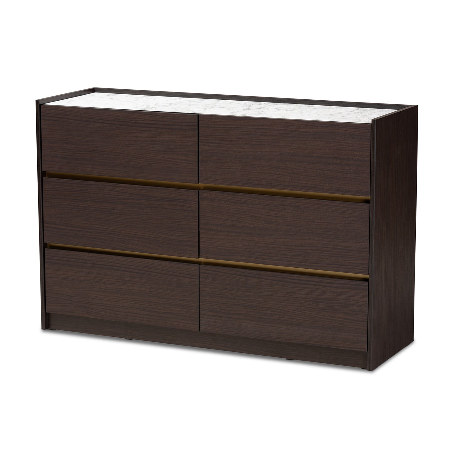 Baxton Studio Walker Modern and Contemporary Dark Brown and Gold Finished Wood 6-Drawer Dresser with Faux Marble Top | Dressers | Modishstore - 2