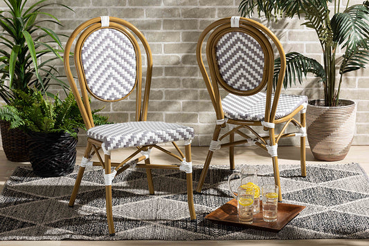 Baxton Studio Alaire Classic French Indoor and Outdoor Grey and White Bamboo Style Stackable 2-Piece Bistro Dining Chair Set | Modishstore