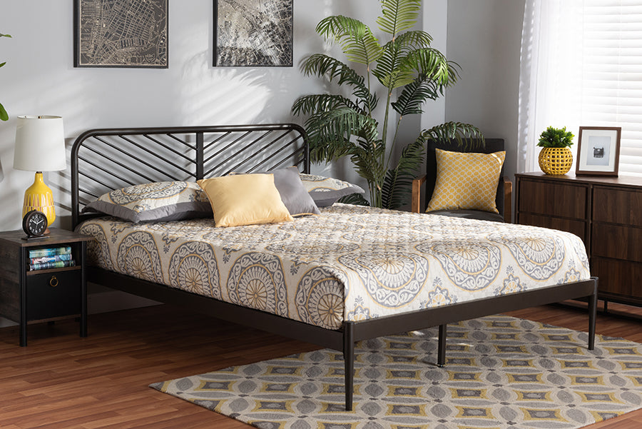 Baxton Studio Dora Modern and Contemporary Industrial Black Finished Metal Queen Size Platform Bed | Beds | Modishstore