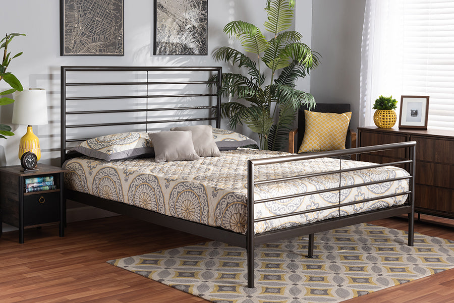 Baxton Studio Alva Modern and Contemporary Industrial Black Finished Metal Queen Size Platform Bed | Modishstore | Beds