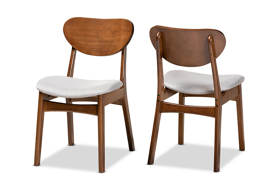 Baxton Studio Katya Mid-Century Modern Grey Fabric Upholstered and Walnut Brown Finished Wood 2-Piece Dining Chair Set | Dining Chairs | Modishstore - 2