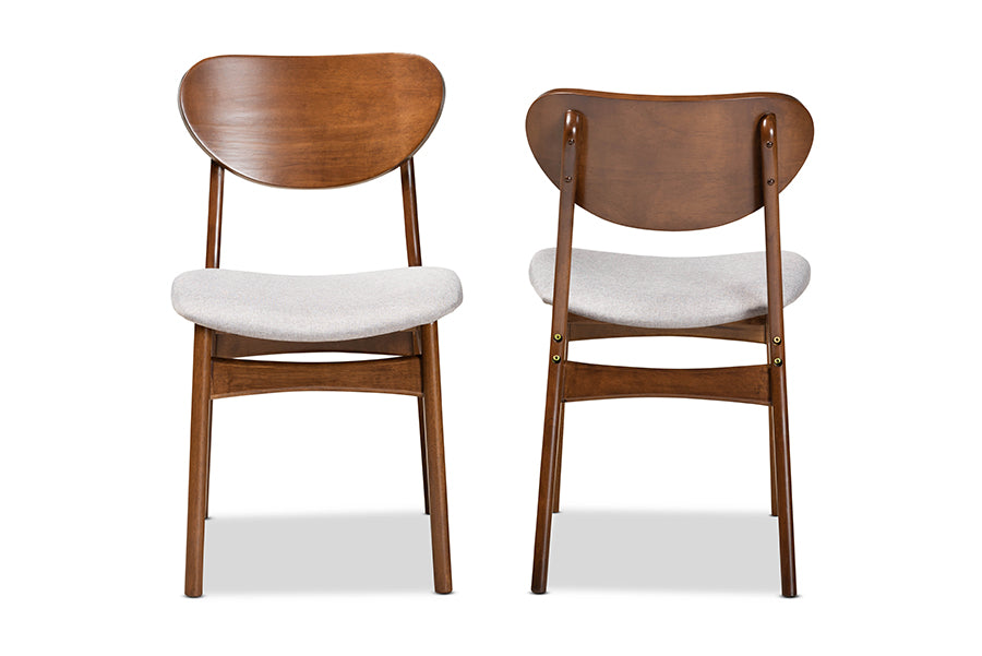 Baxton Studio Katya Mid-Century Modern Grey Fabric Upholstered and Walnut Brown Finished Wood 2-Piece Dining Chair Set | Dining Chairs | Modishstore - 4