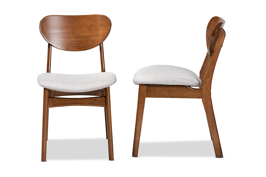 Baxton Studio Katya Mid-Century Modern Grey Fabric Upholstered and Walnut Brown Finished Wood 2-Piece Dining Chair Set | Dining Chairs | Modishstore - 3