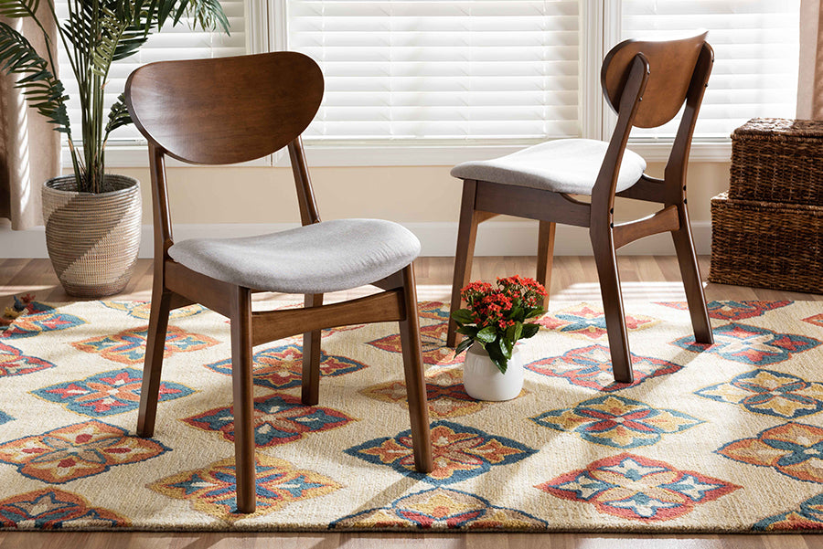 Baxton Studio Katya Mid-Century Modern Grey Fabric Upholstered and Walnut Brown Finished Wood 2-Piece Dining Chair Set | Dining Chairs | Modishstore