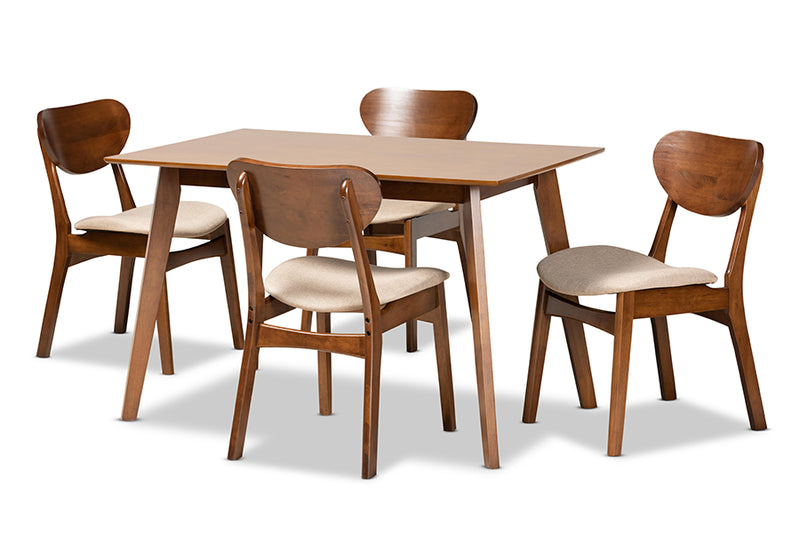 Baxton Studio Katya Mid-Century Modern Grey Fabric Upholstered and Walnut Brown Finished Wood 5-Piece Dining Set | Dining Sets | Modishstore - 11