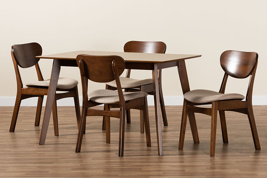 Baxton Studio Katya Mid-Century Modern Grey Fabric Upholstered and Walnut Brown Finished Wood 5-Piece Dining Set | Dining Sets | Modishstore - 10