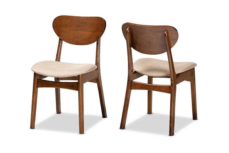 Baxton Studio Katya Mid-Century Modern Grey Fabric Upholstered and Walnut Brown Finished Wood 2-Piece Dining Chair Set | Dining Chairs | Modishstore - 8