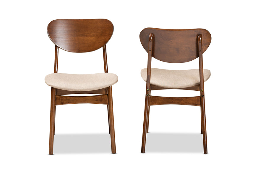 Baxton Studio Katya Mid-Century Modern Grey Fabric Upholstered and Walnut Brown Finished Wood 2-Piece Dining Chair Set | Dining Chairs | Modishstore - 10
