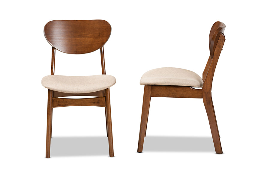 Baxton Studio Katya Mid-Century Modern Grey Fabric Upholstered and Walnut Brown Finished Wood 2-Piece Dining Chair Set | Dining Chairs | Modishstore - 9