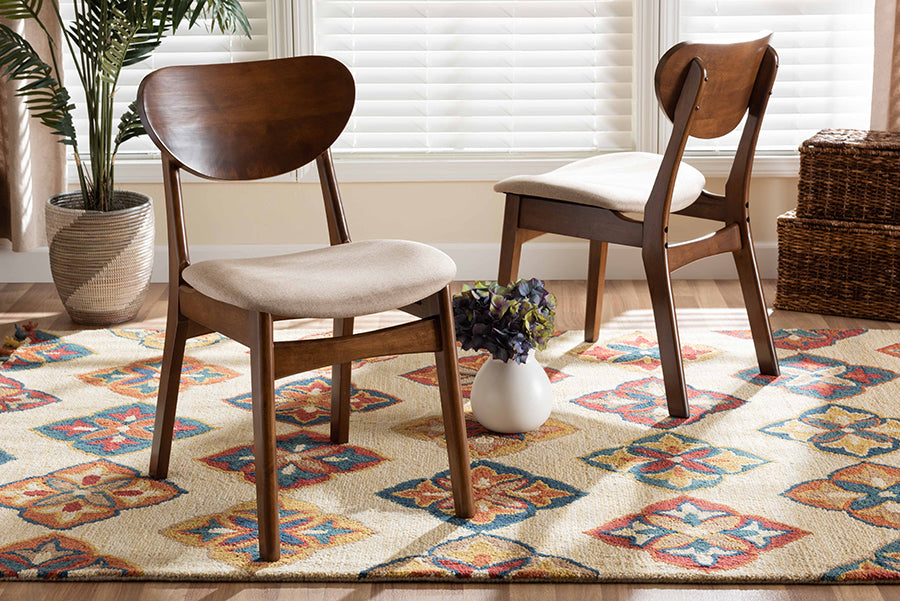 Baxton Studio Katya Mid-Century Modern Grey Fabric Upholstered and Walnut Brown Finished Wood 2-Piece Dining Chair Set | Dining Chairs | Modishstore - 7