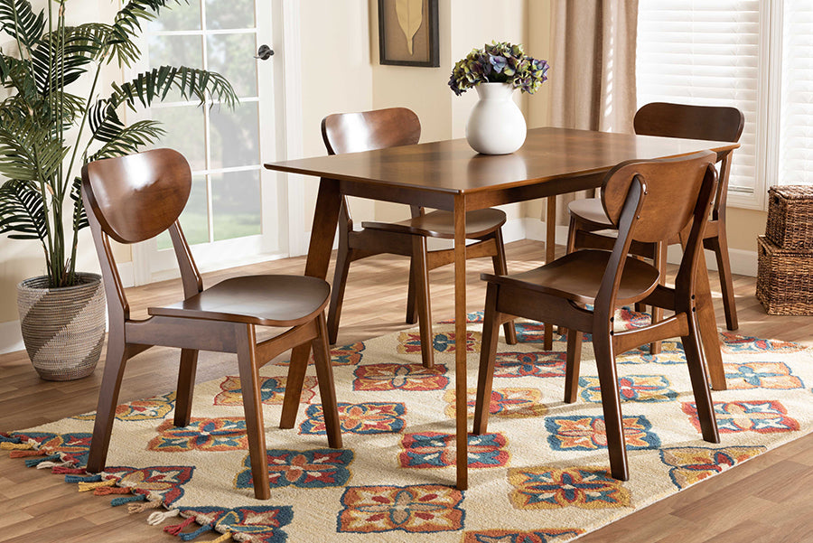 Baxton Studio Katya Mid-Century Modern Grey Fabric Upholstered and Walnut Brown Finished Wood 5-Piece Dining Set | Dining Sets | Modishstore - 17