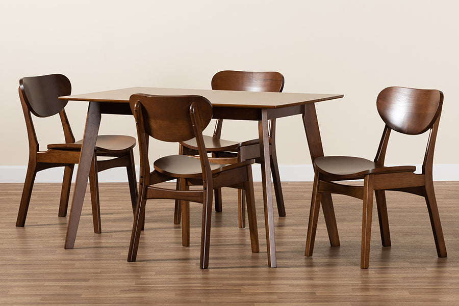 Baxton Studio Katya Mid-Century Modern Grey Fabric Upholstered and Walnut Brown Finished Wood 5-Piece Dining Set | Dining Sets | Modishstore - 18