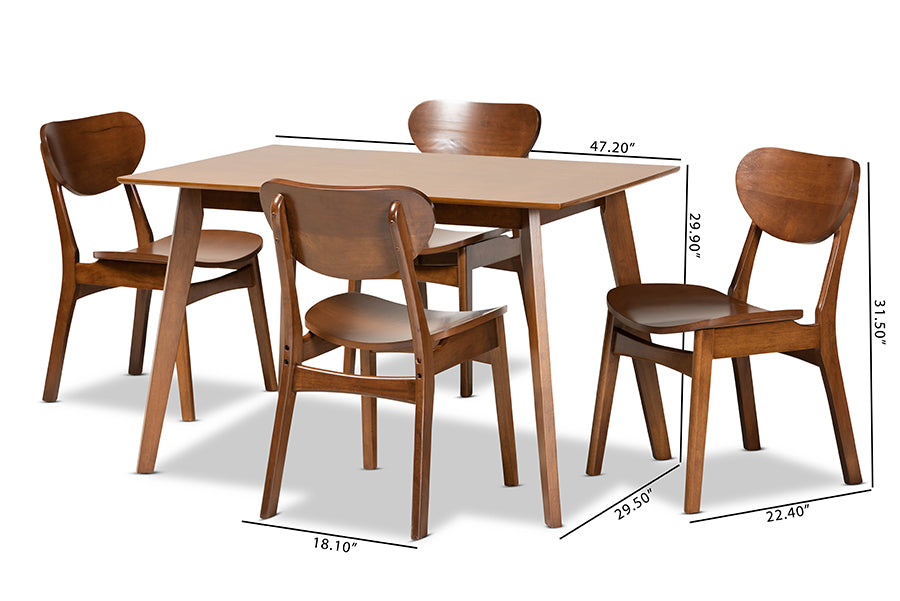 Baxton Studio Katya Mid-Century Modern Grey Fabric Upholstered and Walnut Brown Finished Wood 5-Piece Dining Set | Dining Sets | Modishstore - 20