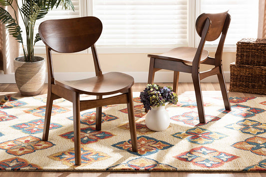 Baxton Studio Katya Mid-Century Modern Walnut Brown Finished Wood 2-Piece Dining Chair Set | Dining Chairs | Modishstore