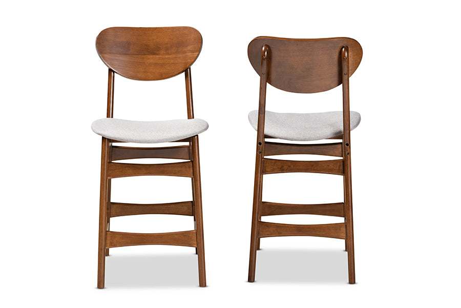 Baxton Studio Katya Mid-Century Modern Grey Fabric Upholstered and Walnut Brown Finished Wood 2-Piece Counter Stool Set | Counter Stools | Modishstore - 4