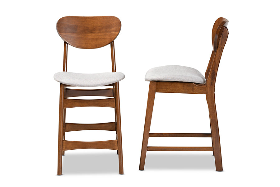 Baxton Studio Katya Mid-Century Modern Grey Fabric Upholstered and Walnut Brown Finished Wood 2-Piece Counter Stool Set | Counter Stools | Modishstore - 3