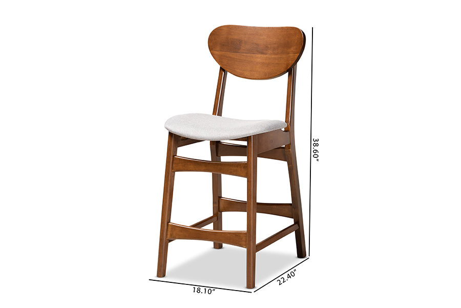 Baxton Studio Katya Mid-Century Modern Grey Fabric Upholstered and Walnut Brown Finished Wood 2-Piece Counter Stool Set | Counter Stools | Modishstore - 5