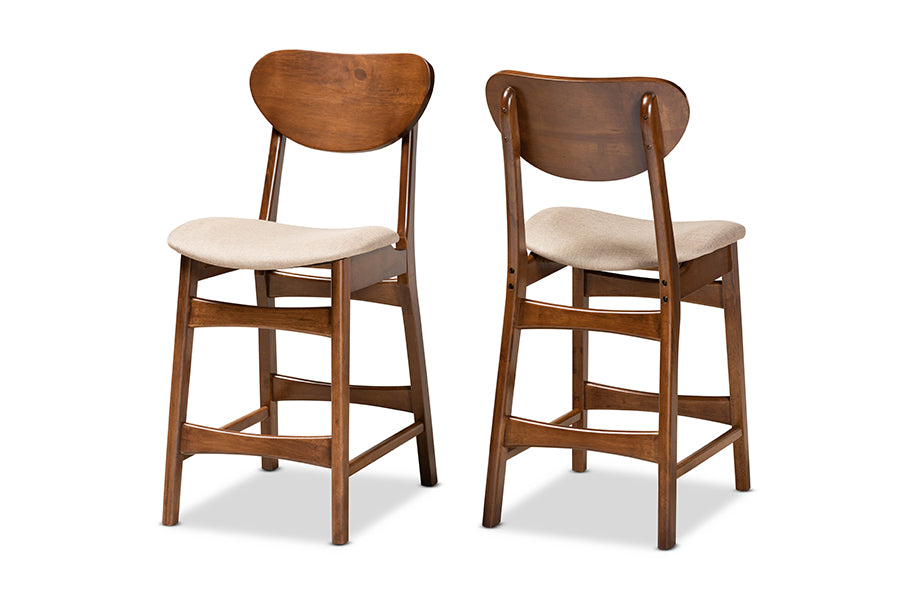 Baxton Studio Katya Mid-Century Modern Grey Fabric Upholstered and Walnut Brown Finished Wood 2-Piece Counter Stool Set | Counter Stools | Modishstore - 8
