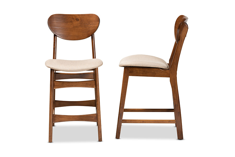 Baxton Studio Katya Mid-Century Modern Grey Fabric Upholstered and Walnut Brown Finished Wood 2-Piece Counter Stool Set | Counter Stools | Modishstore - 10