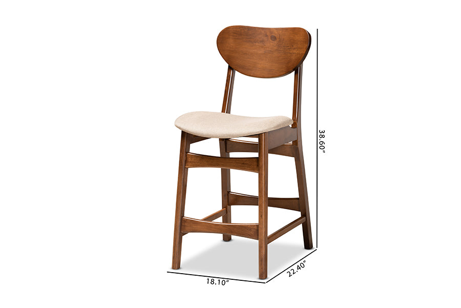 Baxton Studio Katya Mid-Century Modern Grey Fabric Upholstered and Walnut Brown Finished Wood 2-Piece Counter Stool Set | Counter Stools | Modishstore - 12