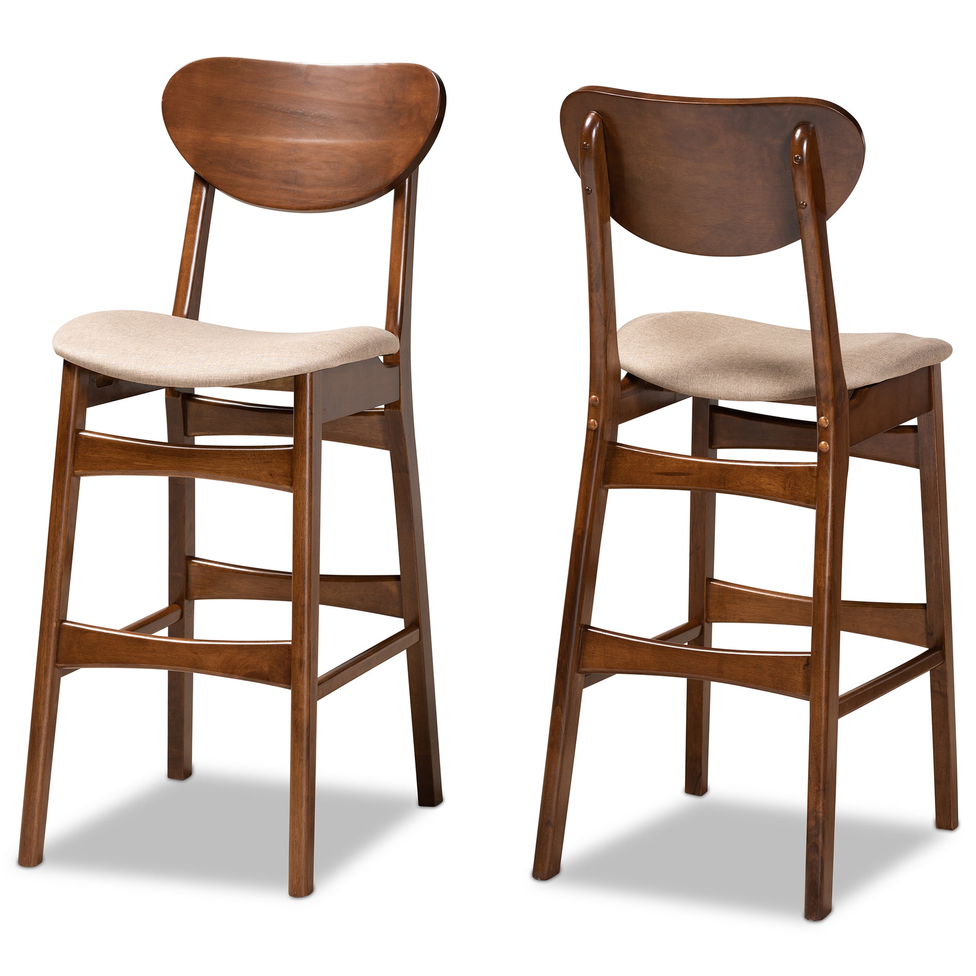 Baxton Studio Katya Mid-Century Modern Sand Fabric Upholstered and Walnut Brown Finished Wood 2-Piece Bar Stool Set | Bar Stools | Modishstore - 4