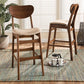 Baxton Studio Katya Mid-Century Modern Sand Fabric Upholstered and Walnut Brown Finished Wood 2-Piece Bar Stool Set | Bar Stools | Modishstore