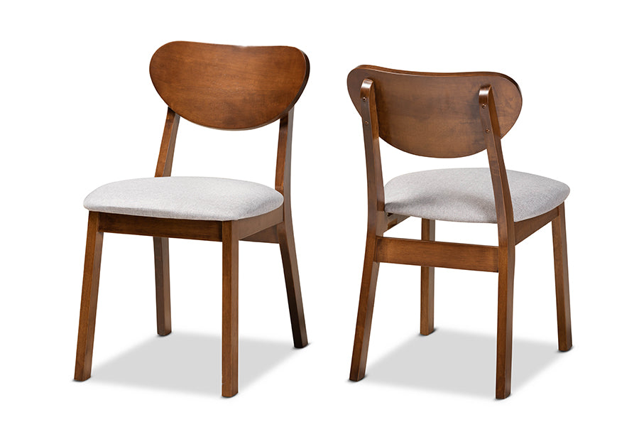 Baxton Studio Damara Mid-Century Modern Grey Fabric Upholstered and Walnut Brown Finished Wood 2-Piece Dining Chair Set | Dining Chairs | Modishstore - 5