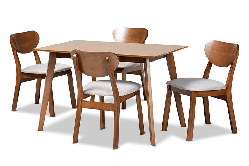 Baxton Studio Damara Mid-Century Modern Grey Fabric Upholstered and Walnut Brown Finished Wood 5-Piece Dining Set | Dining Sets | Modishstore - 3