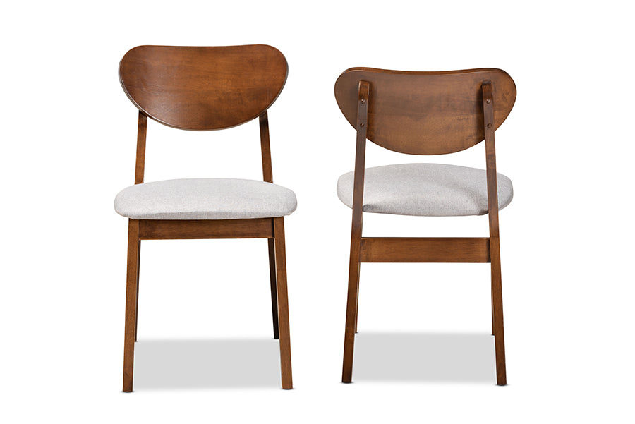 Baxton Studio Damara Mid-Century Modern Grey Fabric Upholstered and Walnut Brown Finished Wood 2-Piece Dining Chair Set | Dining Chairs | Modishstore - 4