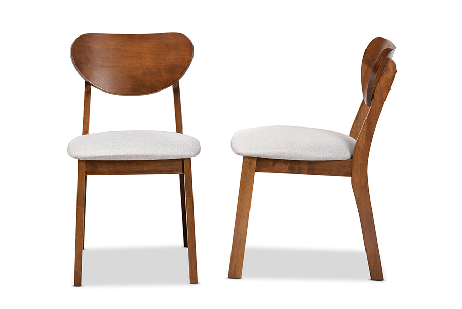 Baxton Studio Damara Mid-Century Modern Grey Fabric Upholstered and Walnut Brown Finished Wood 2-Piece Dining Chair Set | Dining Chairs | Modishstore - 3