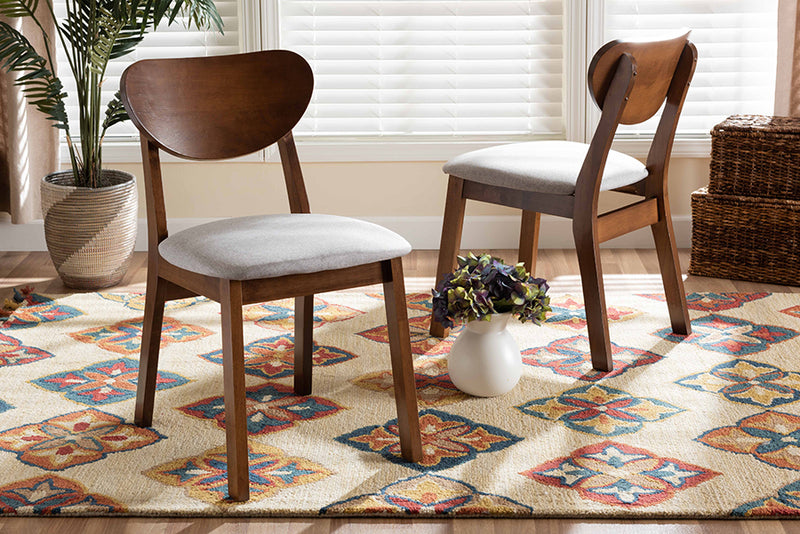 Baxton Studio Damara Mid-Century Modern Grey Fabric Upholstered and Walnut Brown Finished Wood 2-Piece Dining Chair Set | Dining Chairs | Modishstore