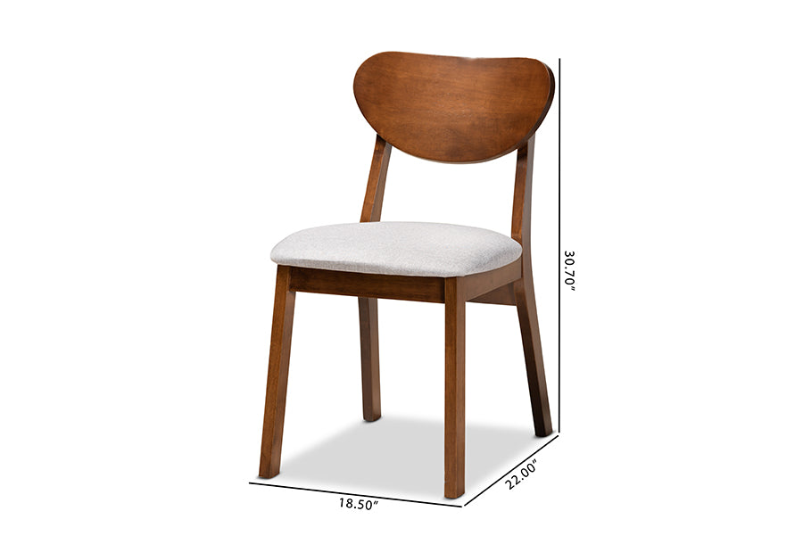 Baxton Studio Damara Mid-Century Modern Grey Fabric Upholstered and Walnut Brown Finished Wood 2-Piece Dining Chair Set | Dining Chairs | Modishstore - 6