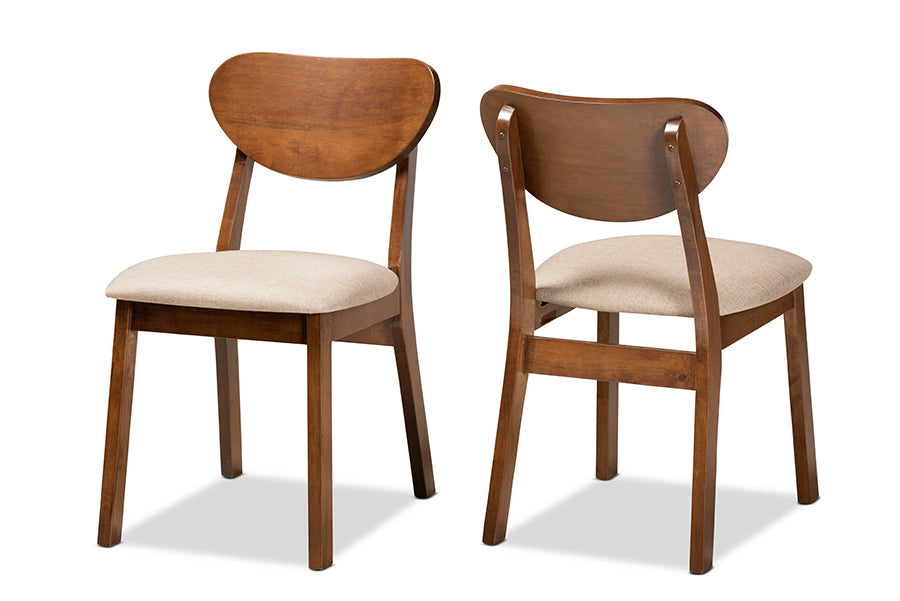 Baxton Studio Damara Mid-Century Modern Grey Fabric Upholstered and Walnut Brown Finished Wood 2-Piece Dining Chair Set | Dining Chairs | Modishstore - 11