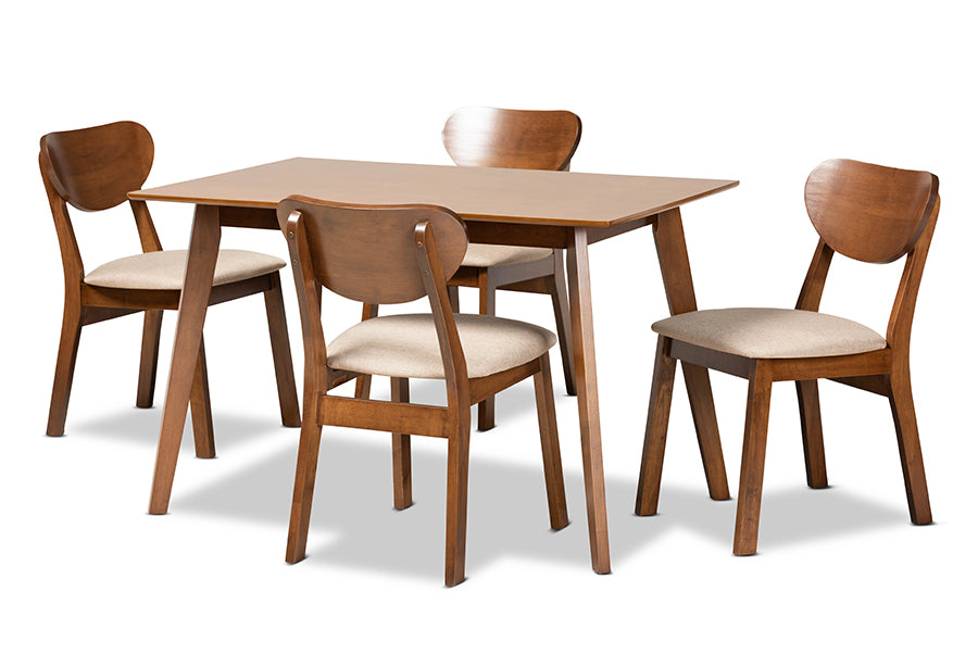 Baxton Studio Damara Mid-Century Modern Grey Fabric Upholstered and Walnut Brown Finished Wood 5-Piece Dining Set | Dining Sets | Modishstore - 11