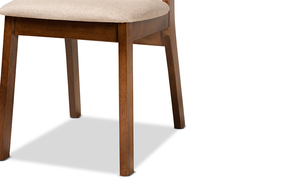 Baxton Studio Damara Mid-Century Modern Grey Fabric Upholstered and Walnut Brown Finished Wood 5-Piece Dining Set | Dining Sets | Modishstore - 15