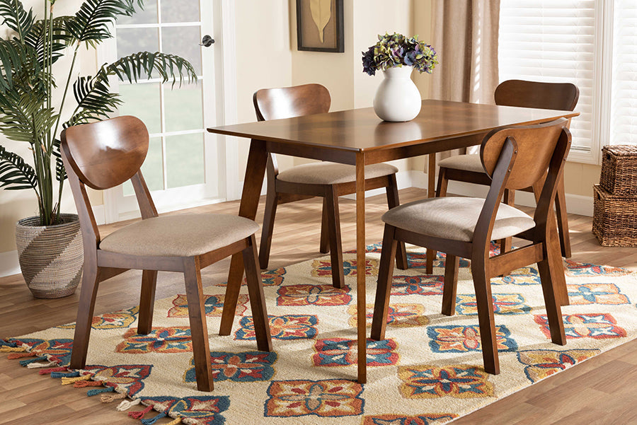Baxton Studio Damara Mid-Century Modern Grey Fabric Upholstered and Walnut Brown Finished Wood 5-Piece Dining Set | Dining Sets | Modishstore - 9