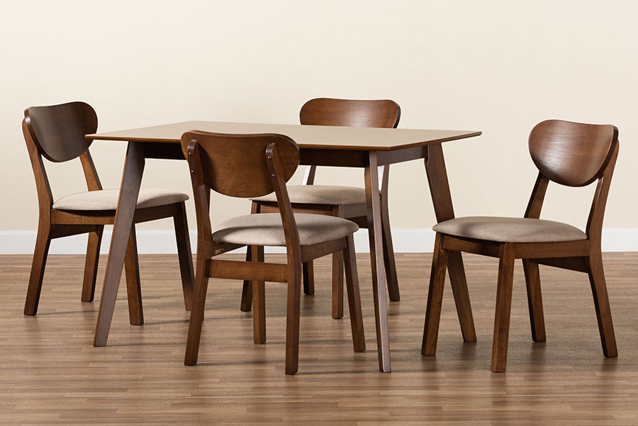 Baxton Studio Damara Mid-Century Modern Grey Fabric Upholstered and Walnut Brown Finished Wood 5-Piece Dining Set | Dining Sets | Modishstore - 10